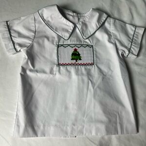 Christmas Holiday Zuccini smocked white blouse boys sz2T